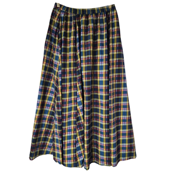 Maeve Anthropologie Jacie Multicolor Plaid Cotton A-Line Midi Skirt Pockets - Picture 5 of 13